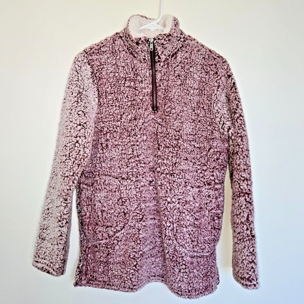 Love Tree Sherpa 1/4 Zip Pullover Sweater Long Jacket Red Pink Small S Womens